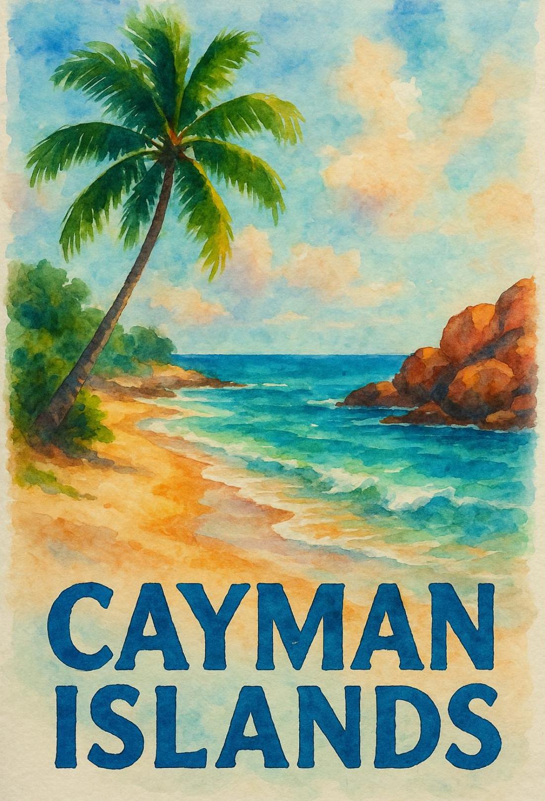 Cayman Islands Tropical Beach Scene Travel Poster