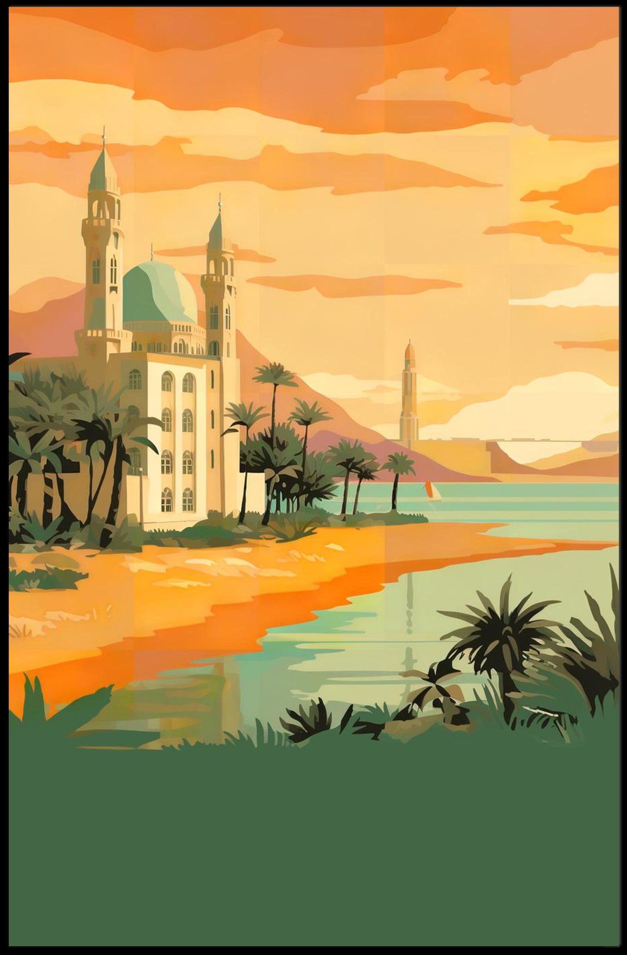 Sunset Over the Oasis Poster