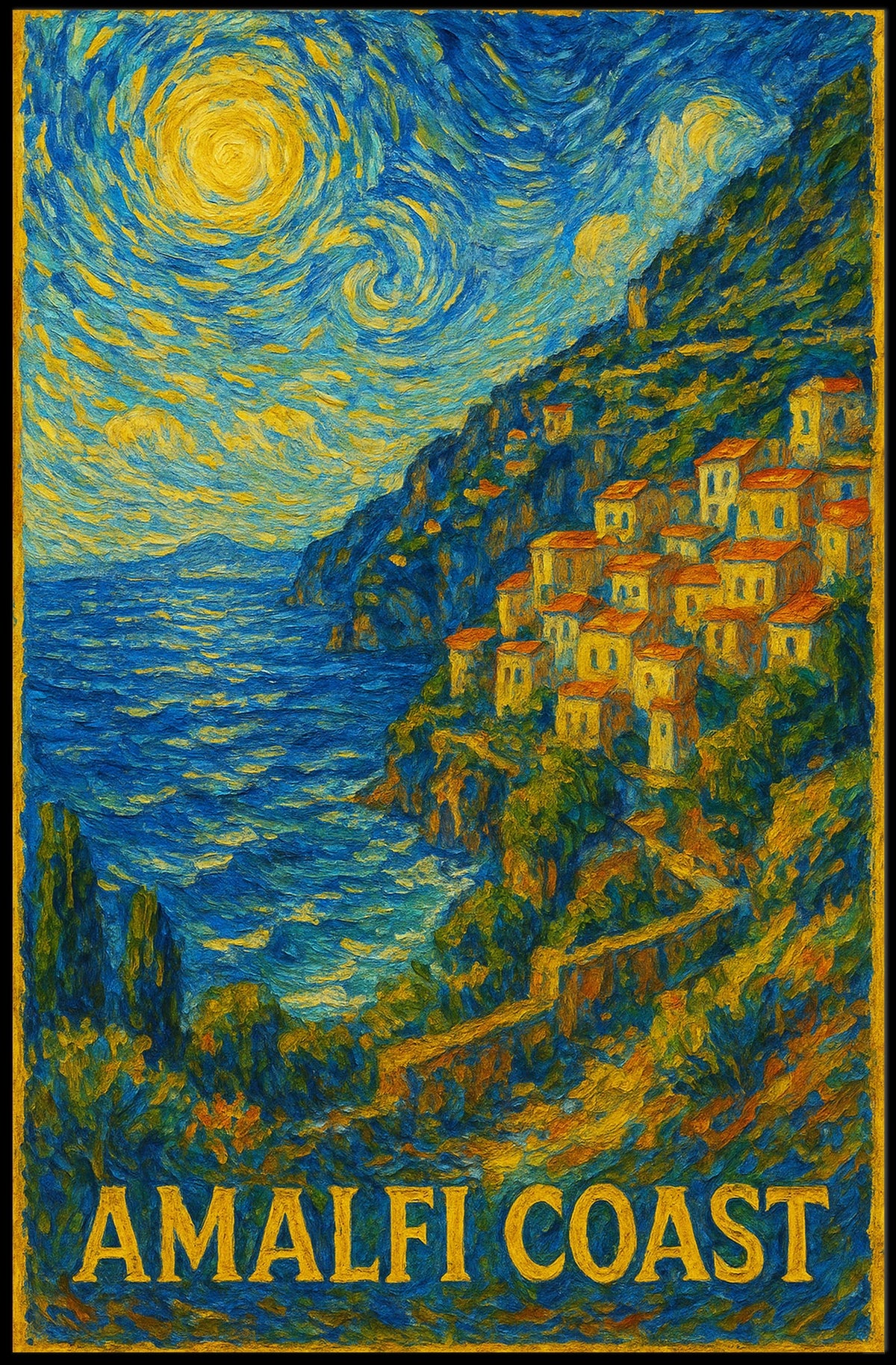 Amalfi Coast A Starry Impression Poster