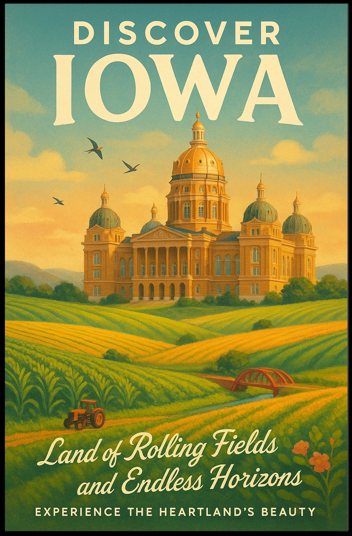 Discover Iowa Land of Rolling Fields Poster