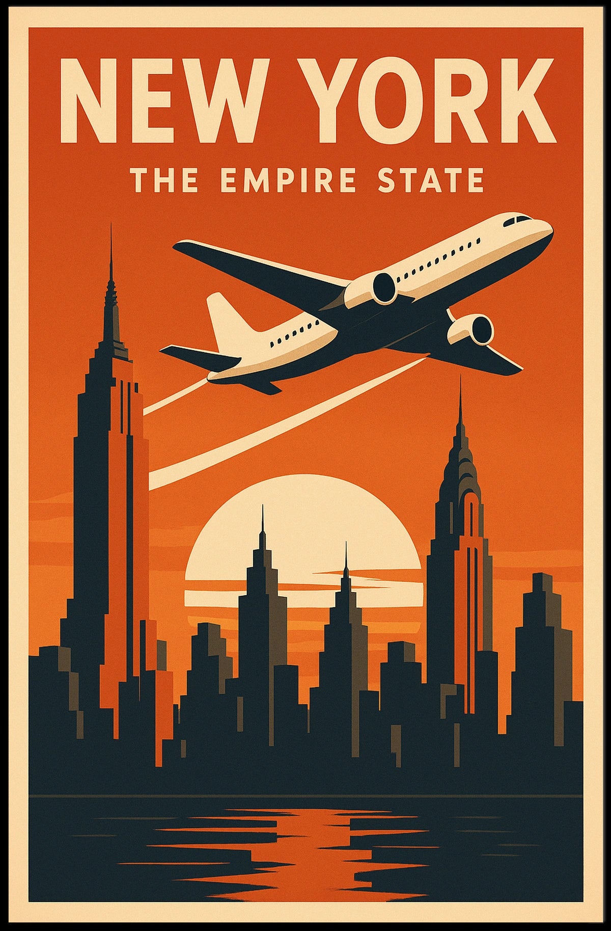 New York Skyline Poster Vintage Cityscape Travel Wall Art