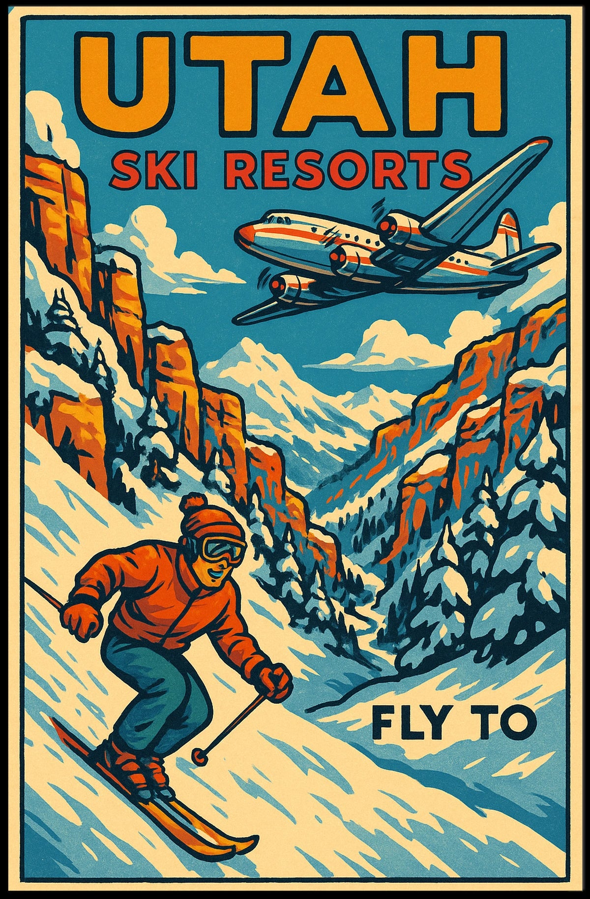 Fly to Utah Ski Resorts Poster
