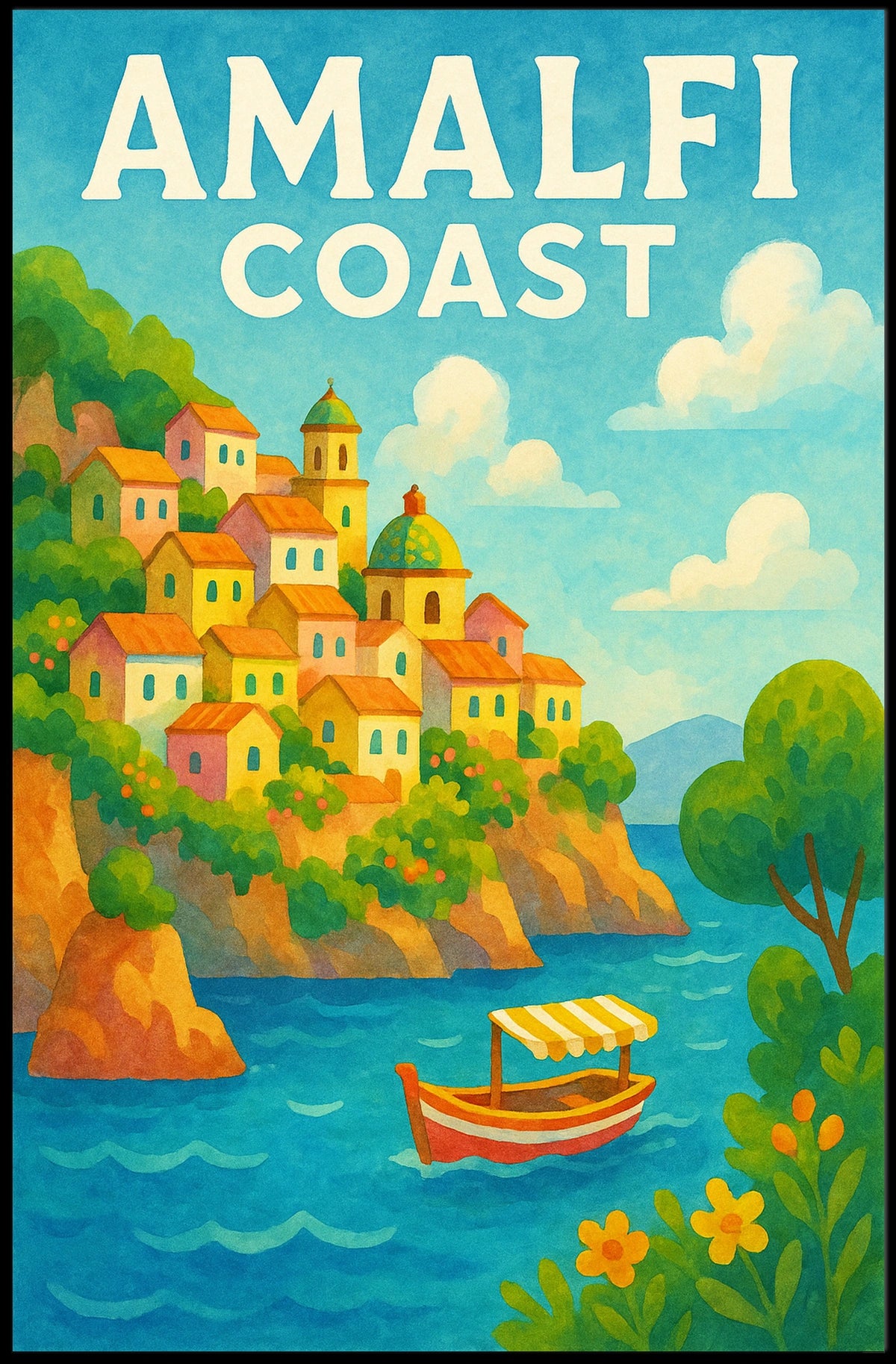 Amalfi Coast Poster Wall Art for Coastal Home Decor