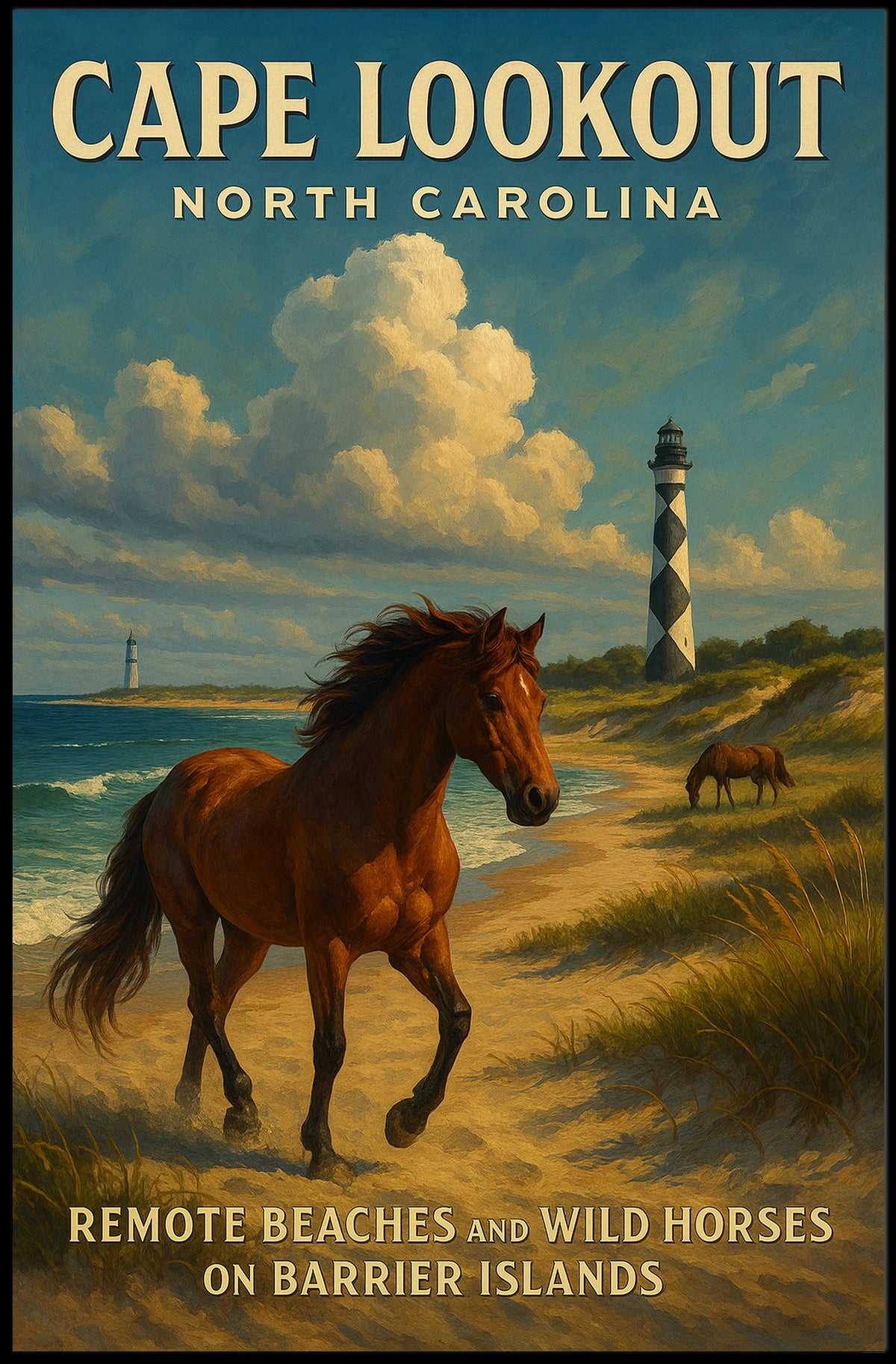 Cape Lookout Coastal Vintage Beach Lovers Poster
