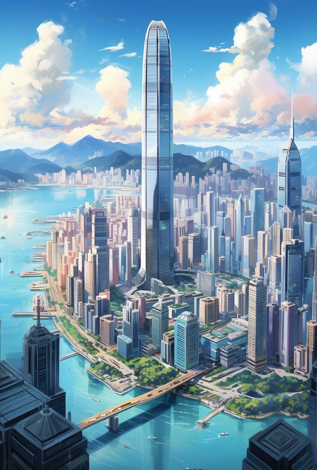 Stunning Metropolis Skyline Modern Urban Travel Poster