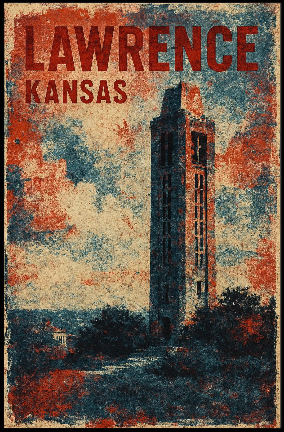 Lawrence Kansas Iconic Tower Travel Photography Poster