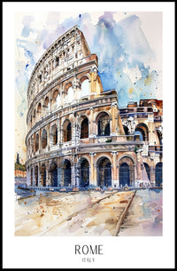 Colosseum Watercolor Illustration, Vibrant Travel Poster PosterGoat