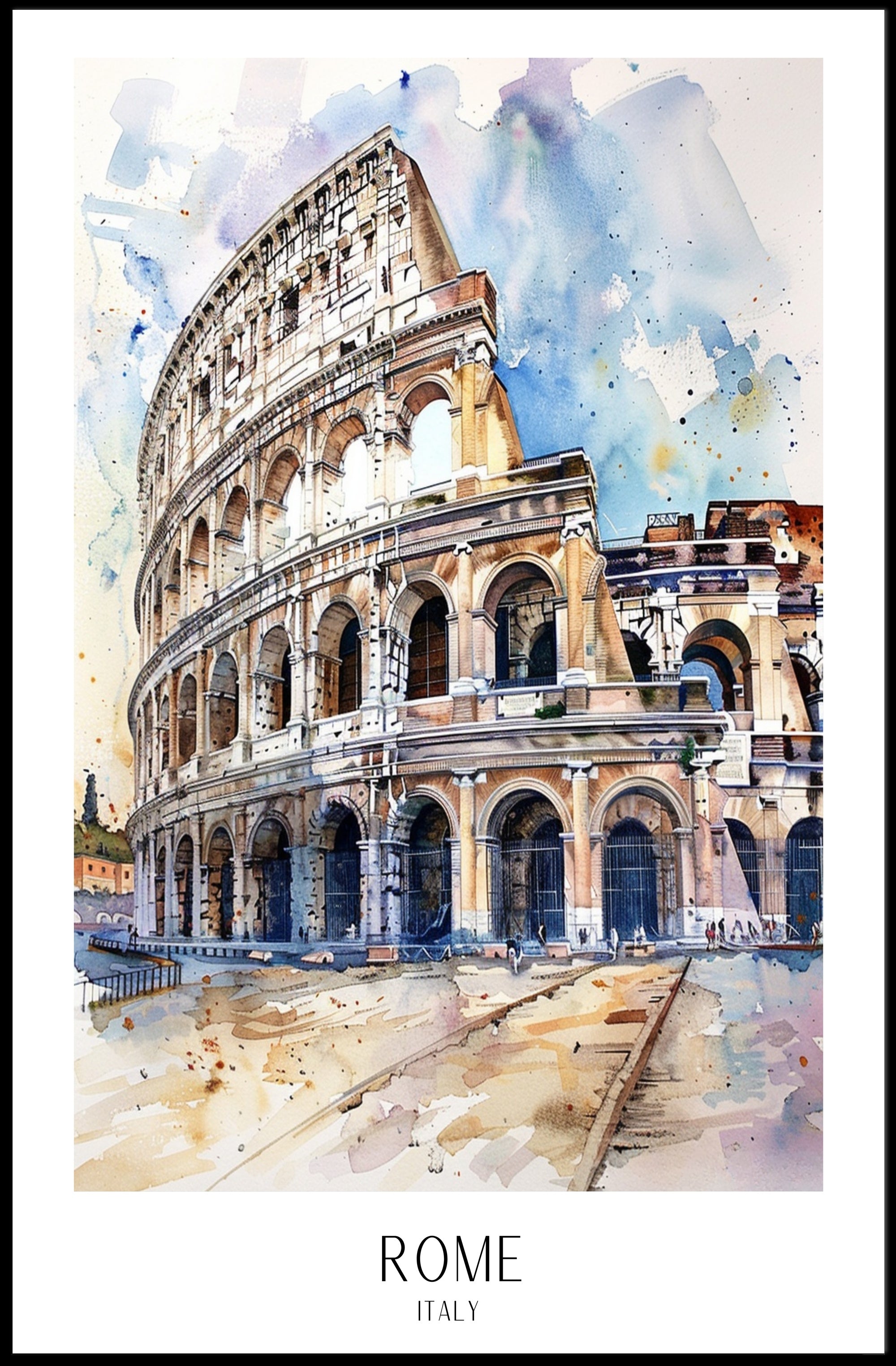 Colosseum Watercolor Illustration, Vibrant Travel Poster PosterGoat