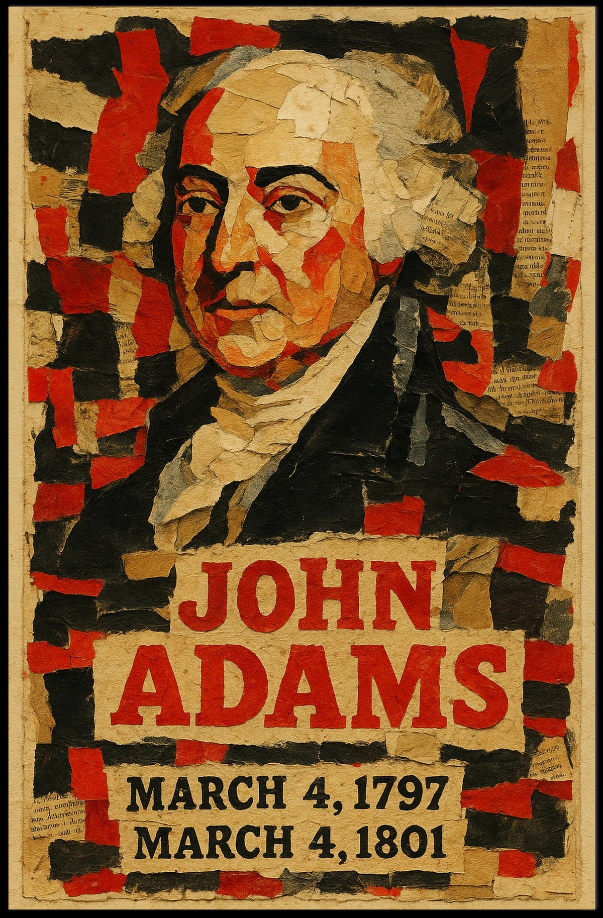 John Adams 2nd President of the United States Layered paper Collage Poster