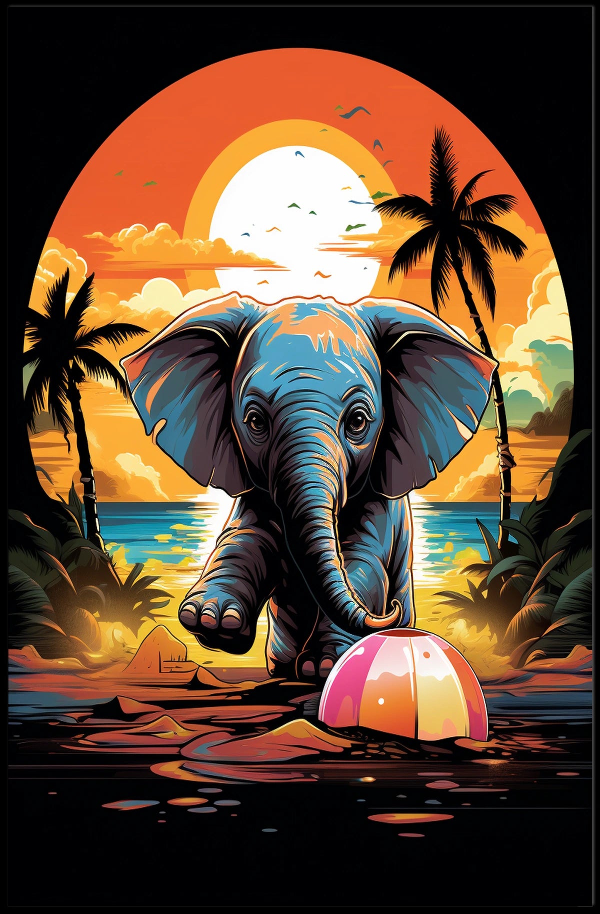 Elephant Paradise At Sunset Poster