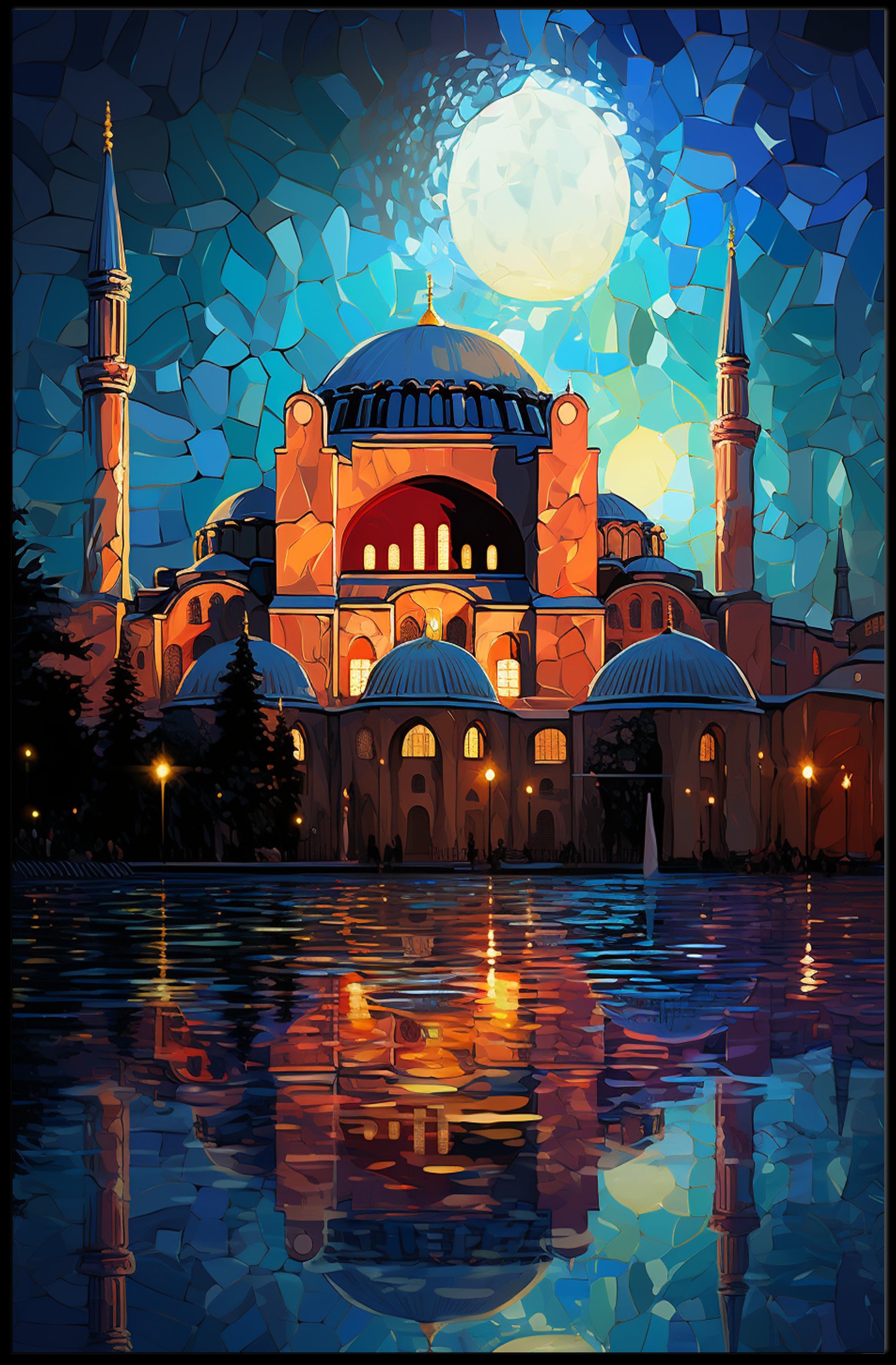 Moonlit Reflections Of Architectural Poster