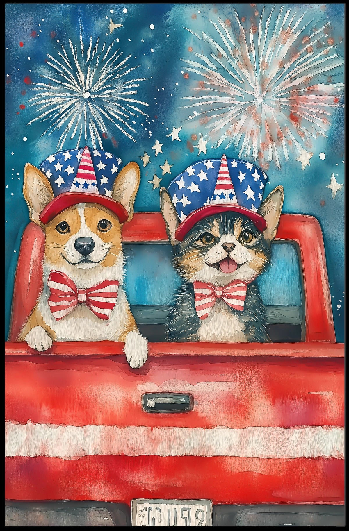 Original Handpainted Watercolor Dog And Cat Artwork Poster