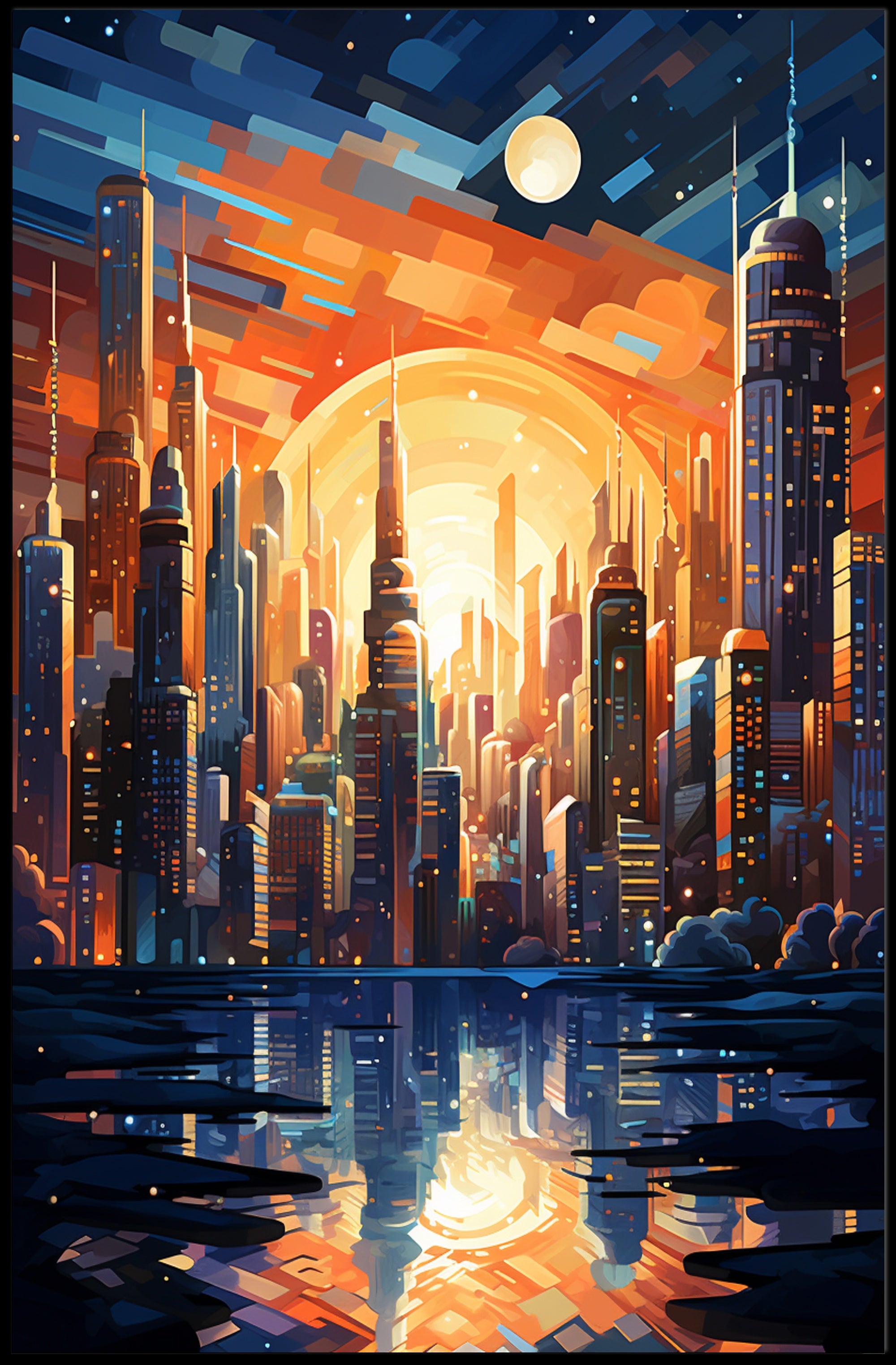 Futuristic Cityscape At Sunset Poster PosterGoat