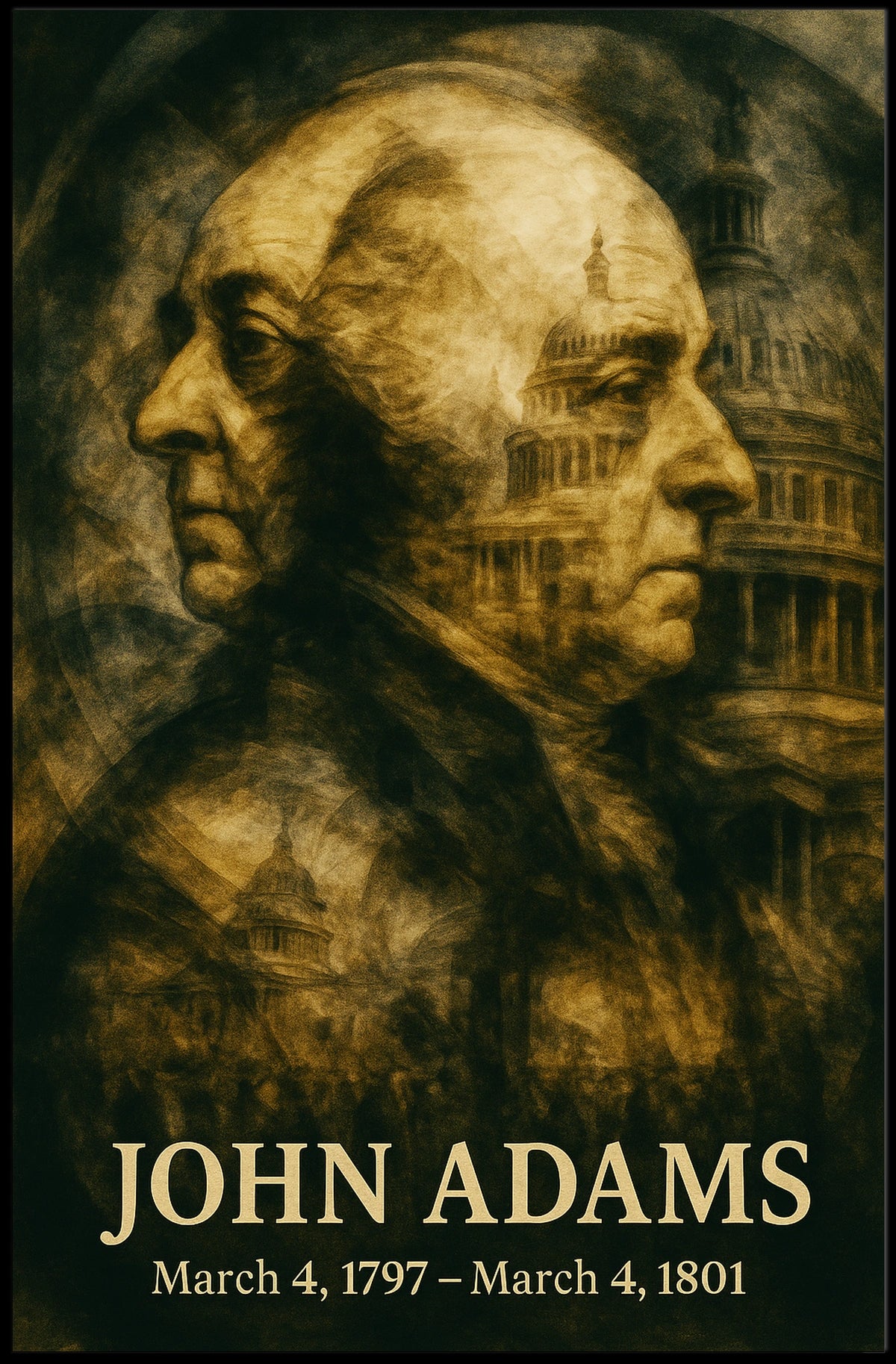 John Adams 2nd President of the United States Double Exposure Poster