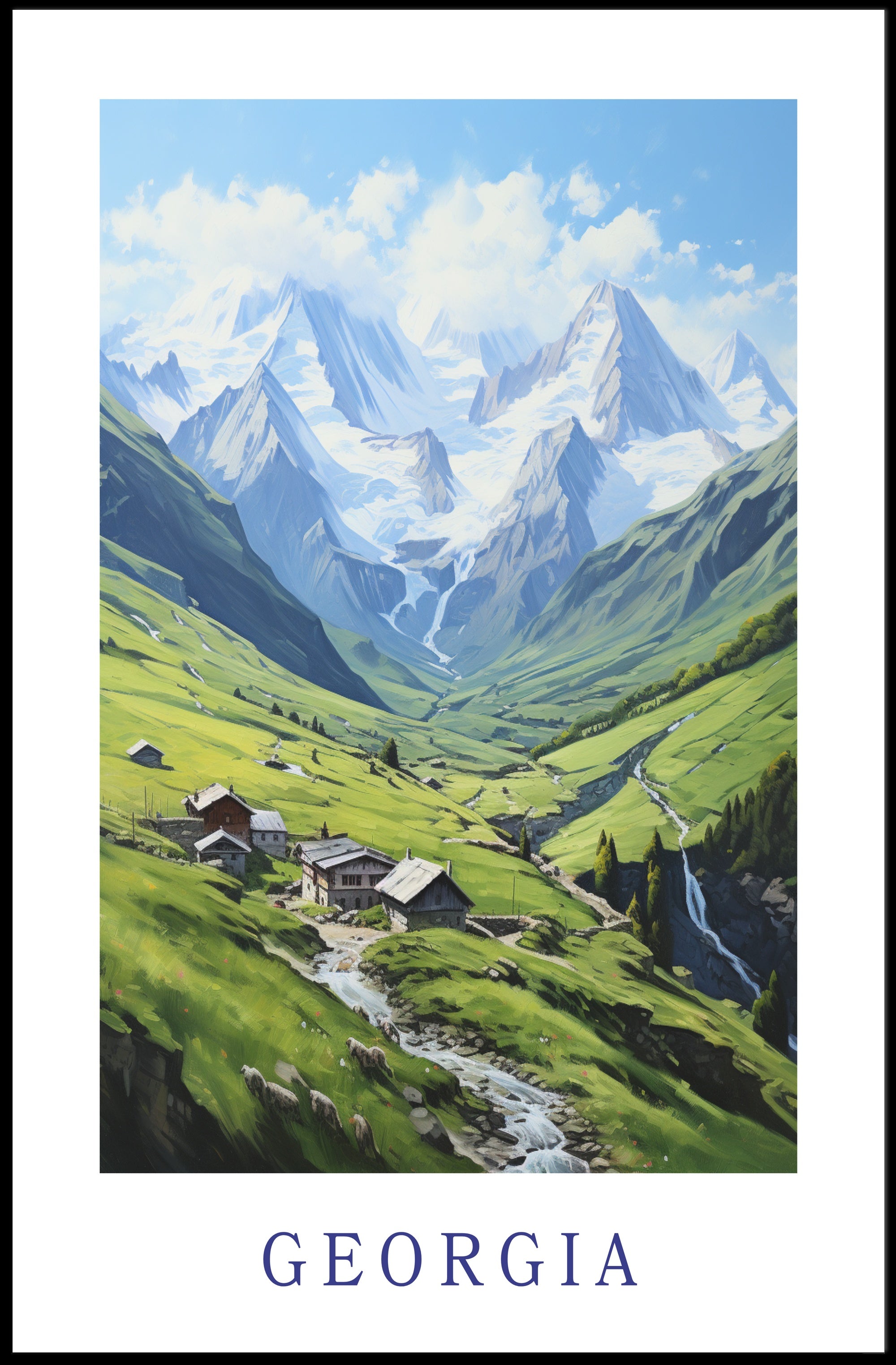 Georgia Caucasus Mountains Tranquil Landscape Travel Poster PosterGoat