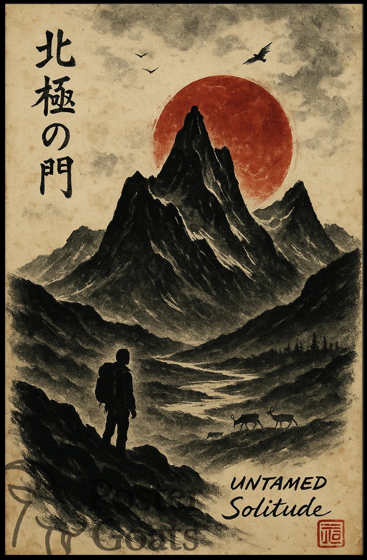 Untamed Solitude: Majestic Mountain Scene Cultural or Heritage Poster