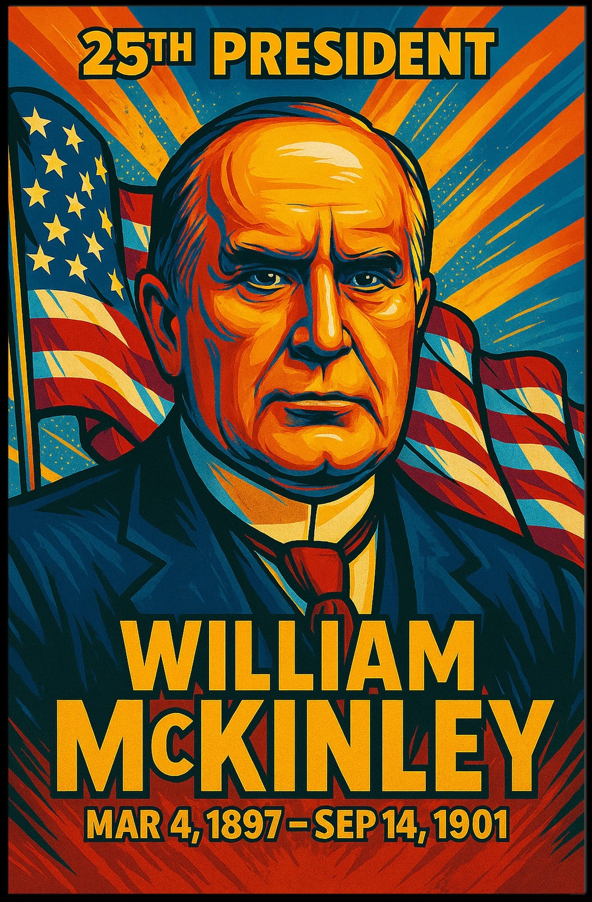 William McKinley 25th President of the United States Colorful Comic Book Style Poster