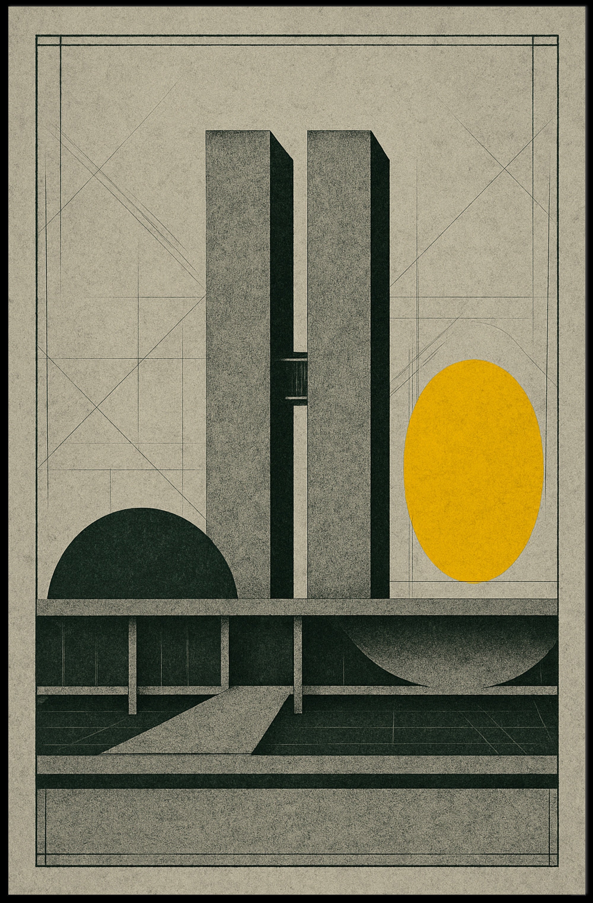 Modernist Architectural Blueprint Illustration Urban or Cityscape Poster