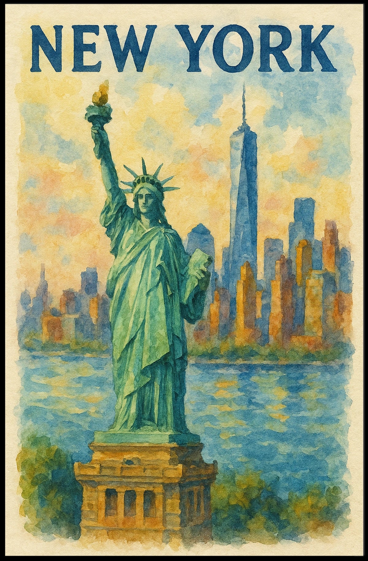 New York Skyline And Statue Of Liberty Poster