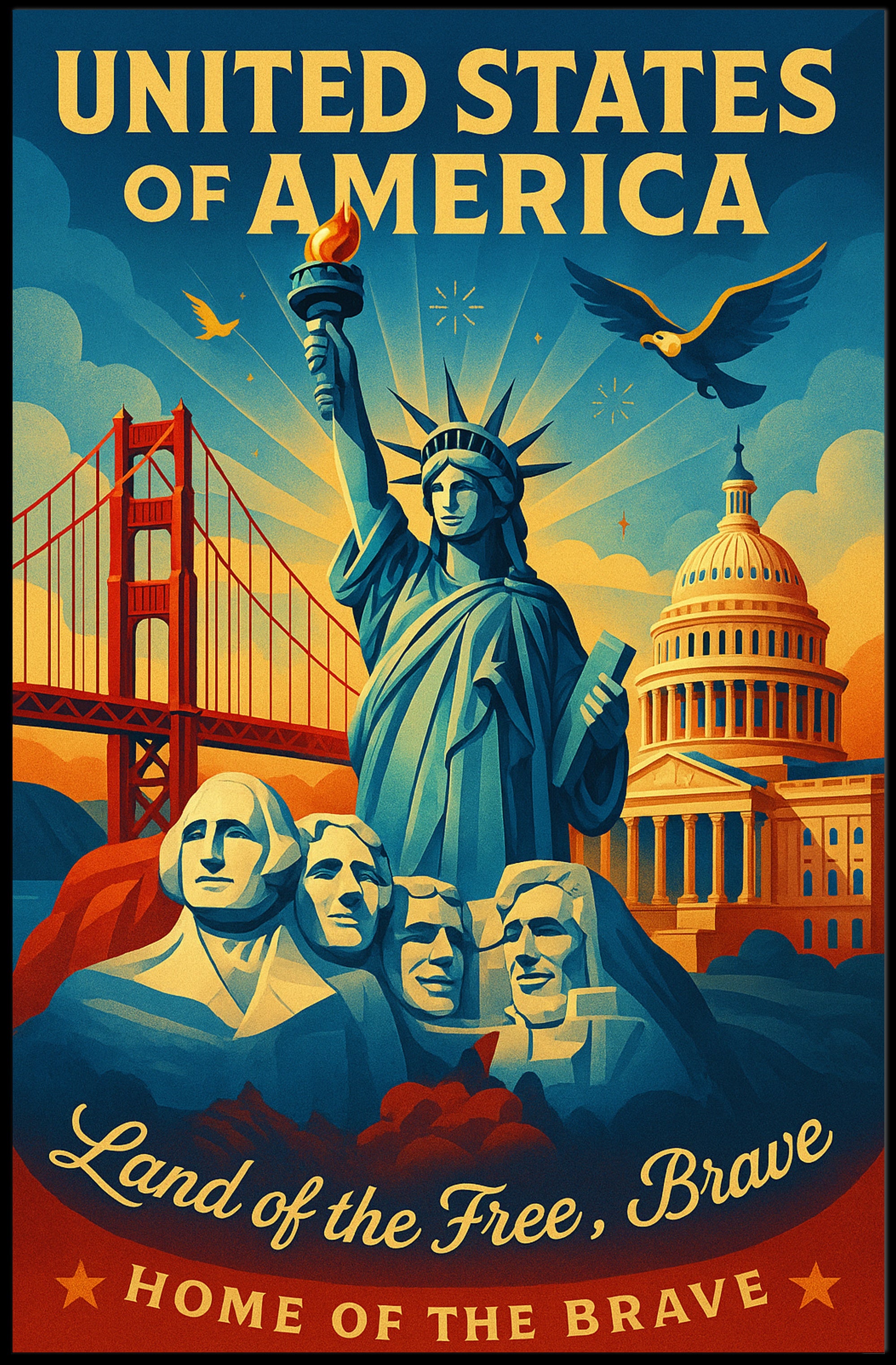 United States of America Land of the Free Poster PosterGoat