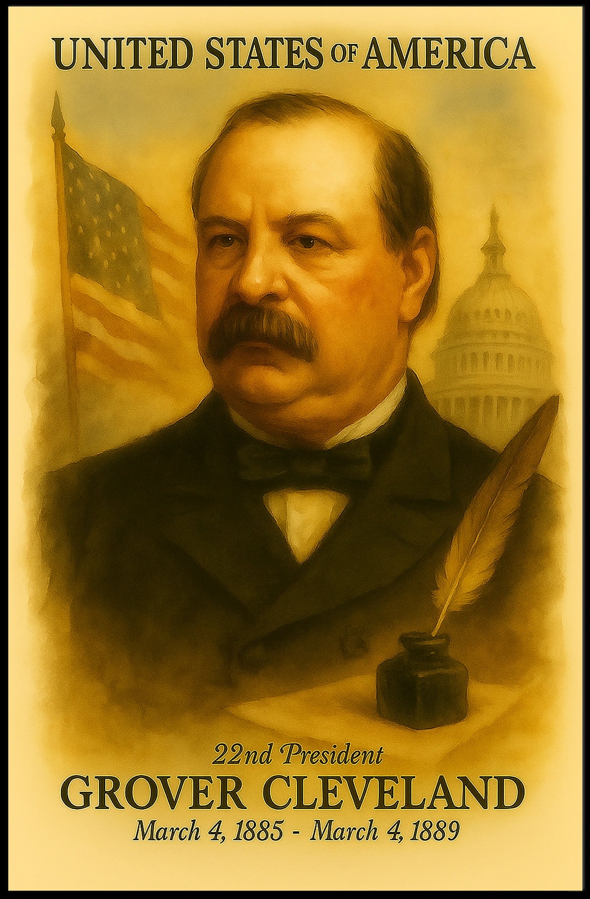 Grover Cleveland 22nd President of the United States Vintage Watercolor Poster
