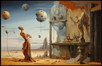Surreal Desertscape with Futuristic Figure: Artistic Poster