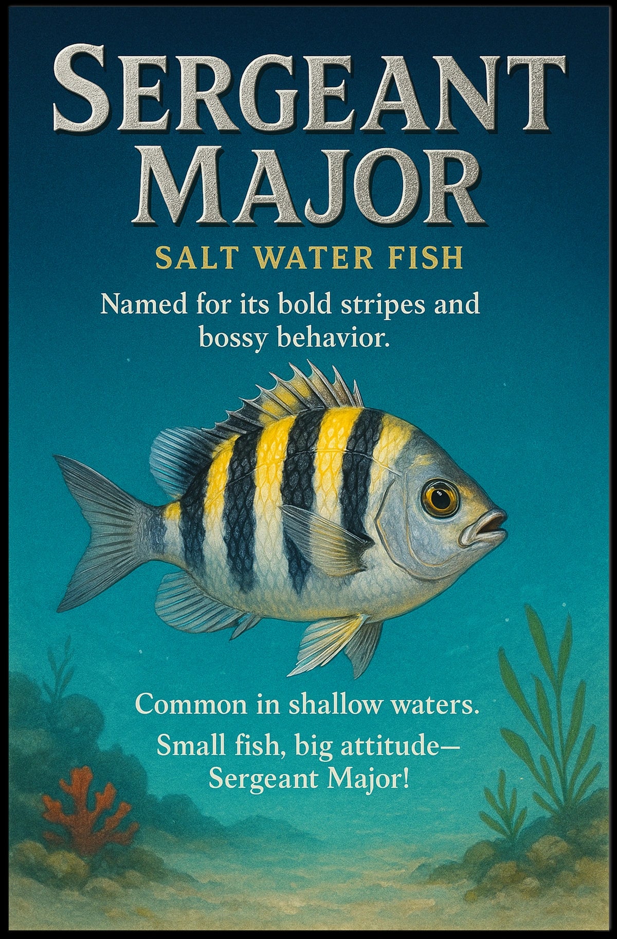 Sergeant Major Fish Bold Stripes and Big Attitude Poster