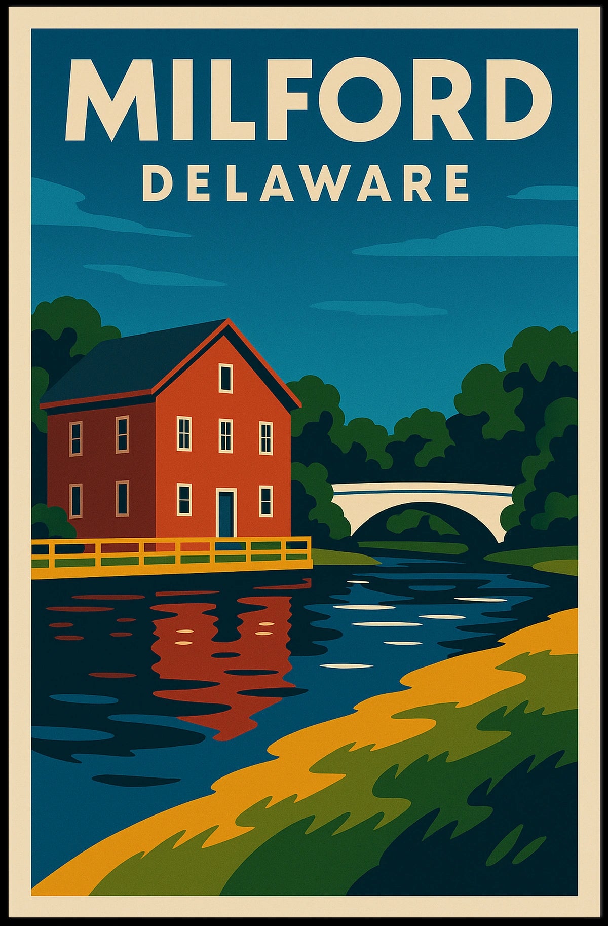 Milford Delaware Scenic Watercolor Wanderlust Poster