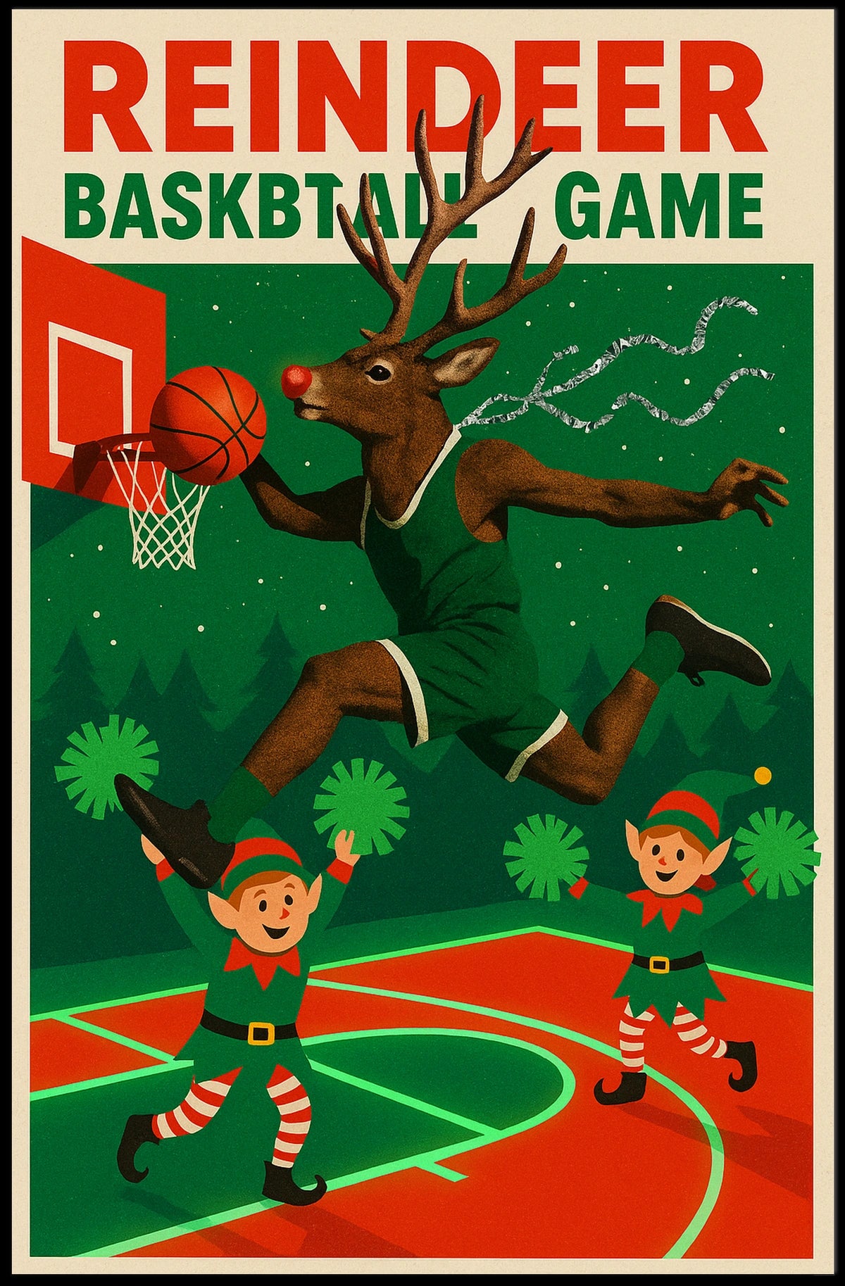 Reindeer Basketball Game Poster