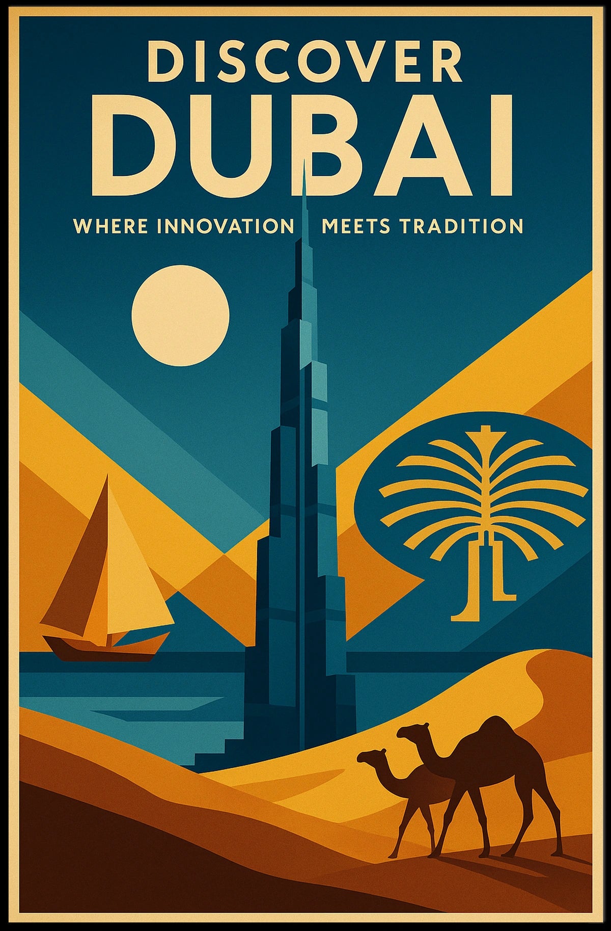 Dubai Skyline Poster Travel Art Lovers Iconic Fusion