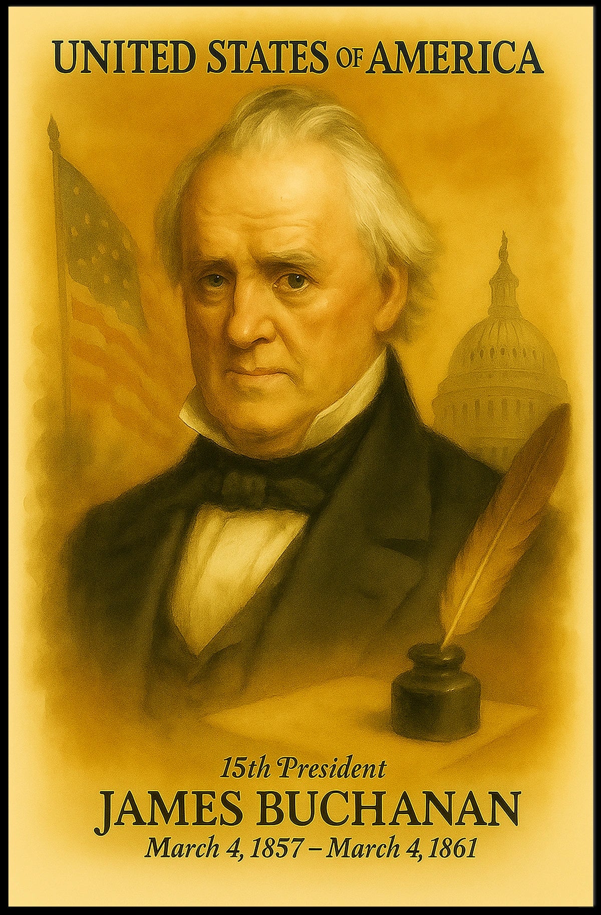 James Buchanan 15th President of the United States Vintage Watercolor Poster