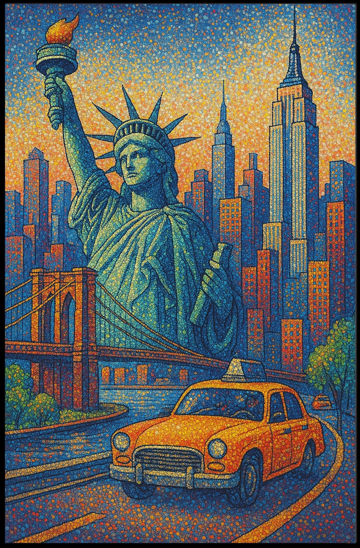 New York City Poster Modern Iconic Landmarks Wall Art