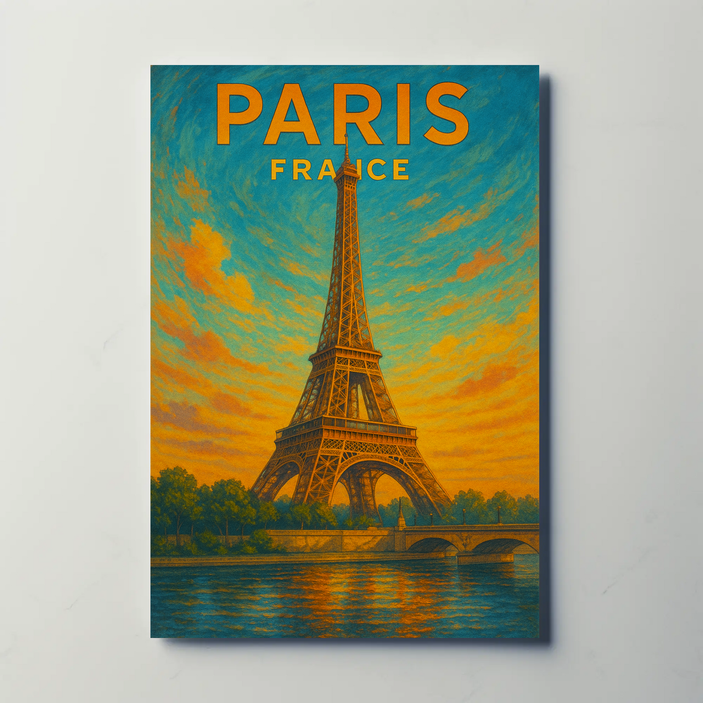 Paris Eiffel Sunset Travel Poster