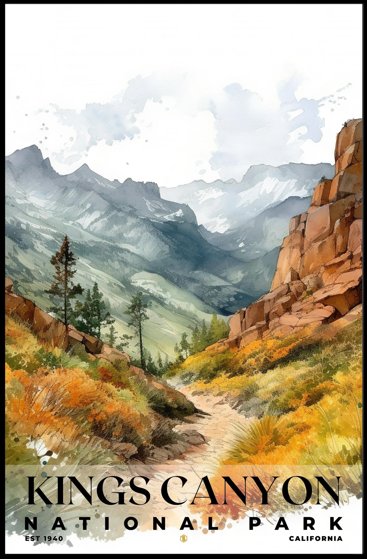 Kings Canyon Watercolor Wall Art Poster