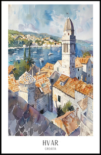 Hvar Croatia Scenic View Watercolor Travel Poster PosterGoat