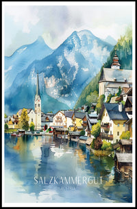 Serene Salzkammergut Austria Travel Watercolor Poster PosterGoat