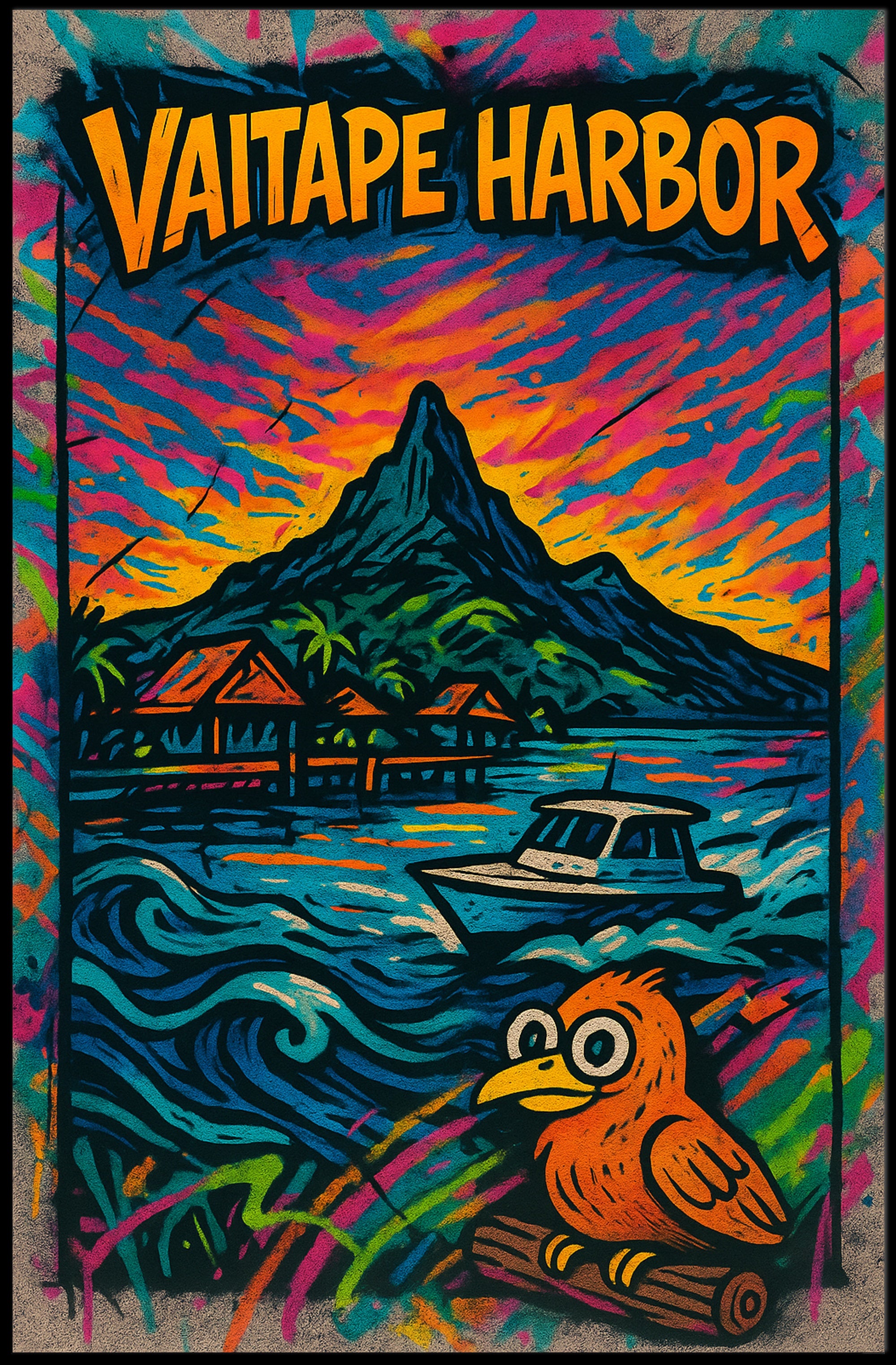 Vibrant Vaitape Harbor Travel Poster PosterGoat