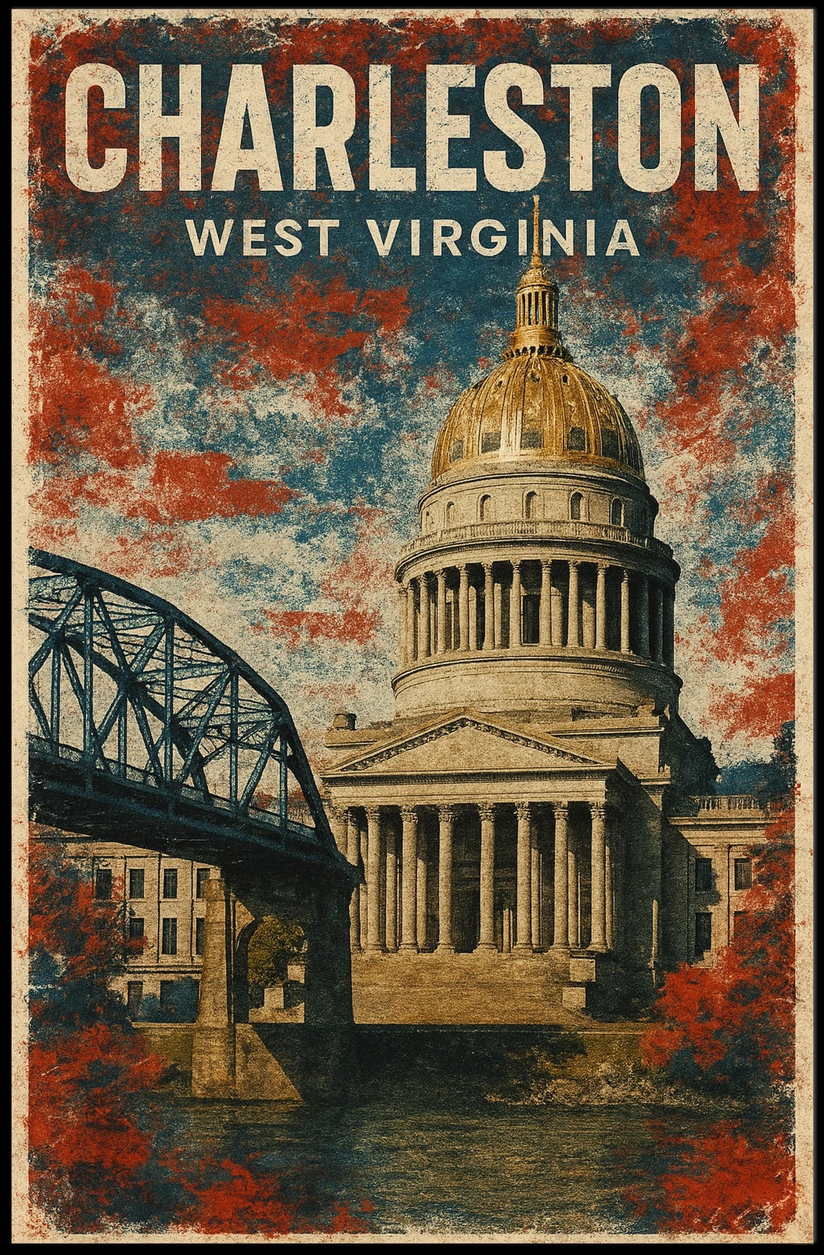 Charleston WV Skyline Wanderlust Minimalist Poster