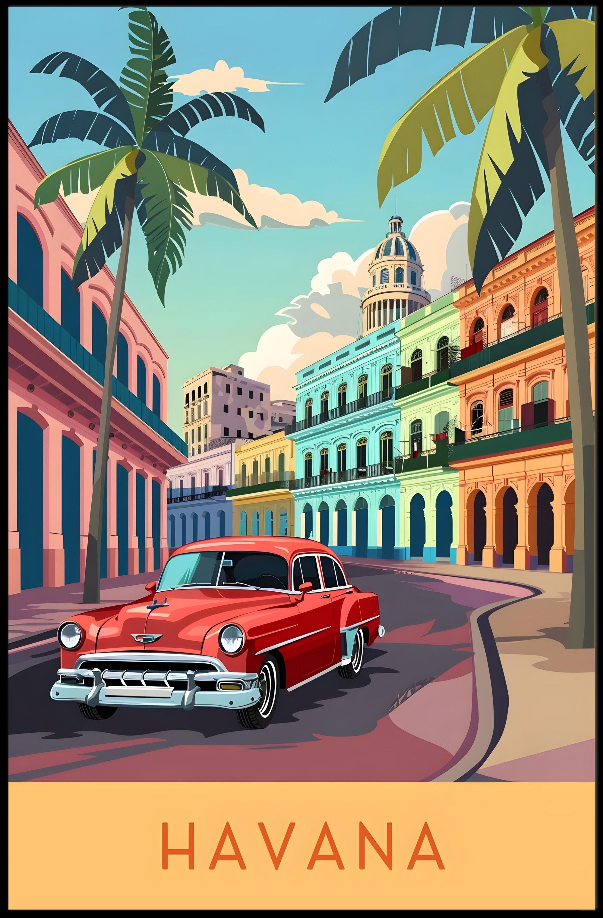 Classic Havana in Vibrant Streets: Travel Poster