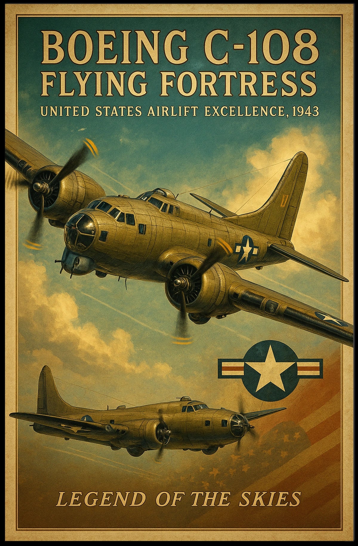 Legendary WWII Boeing C-108 Aviation Poster Art