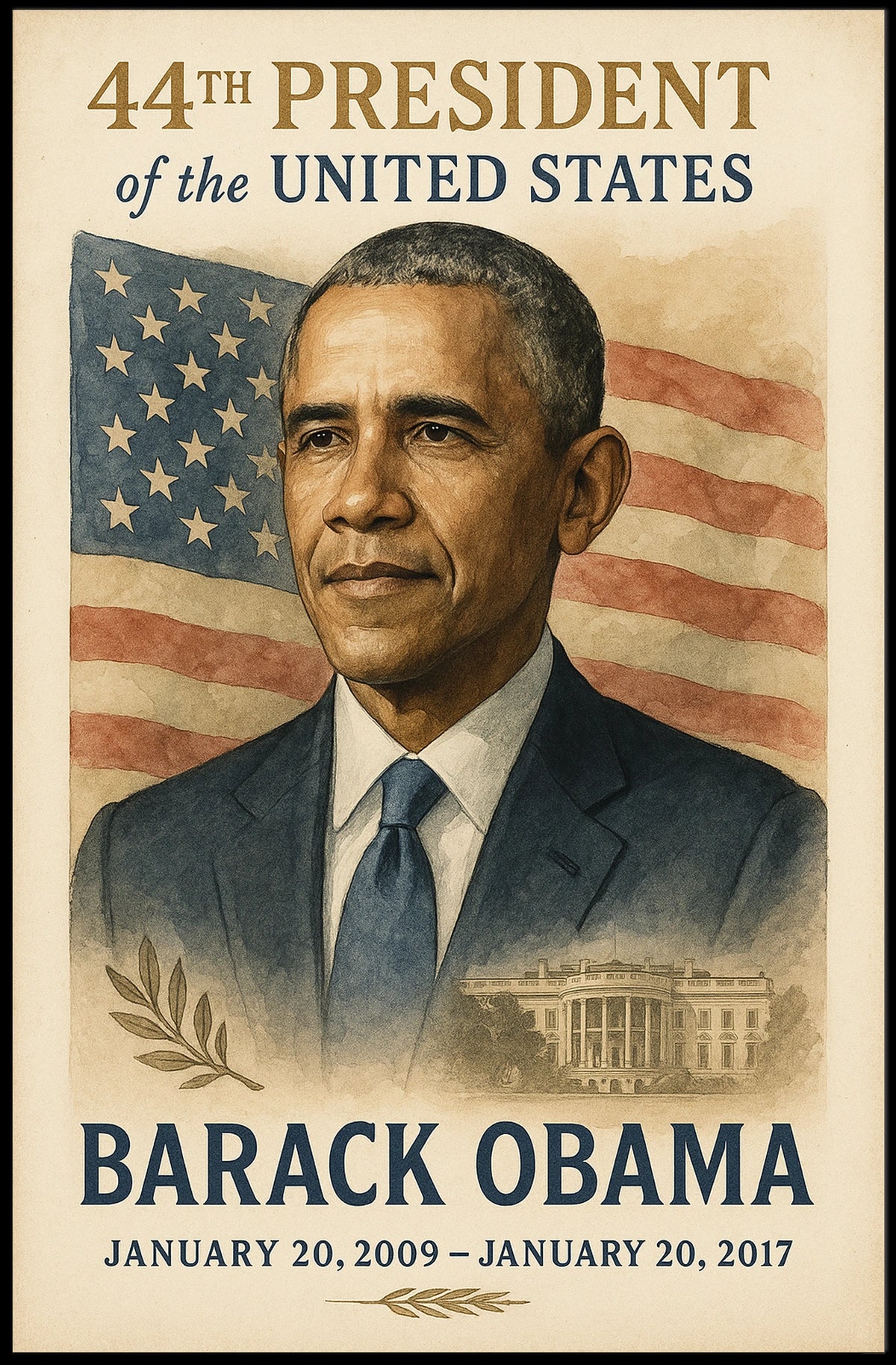 Barack Obama American Flag Illustrative Style Presidency Poster