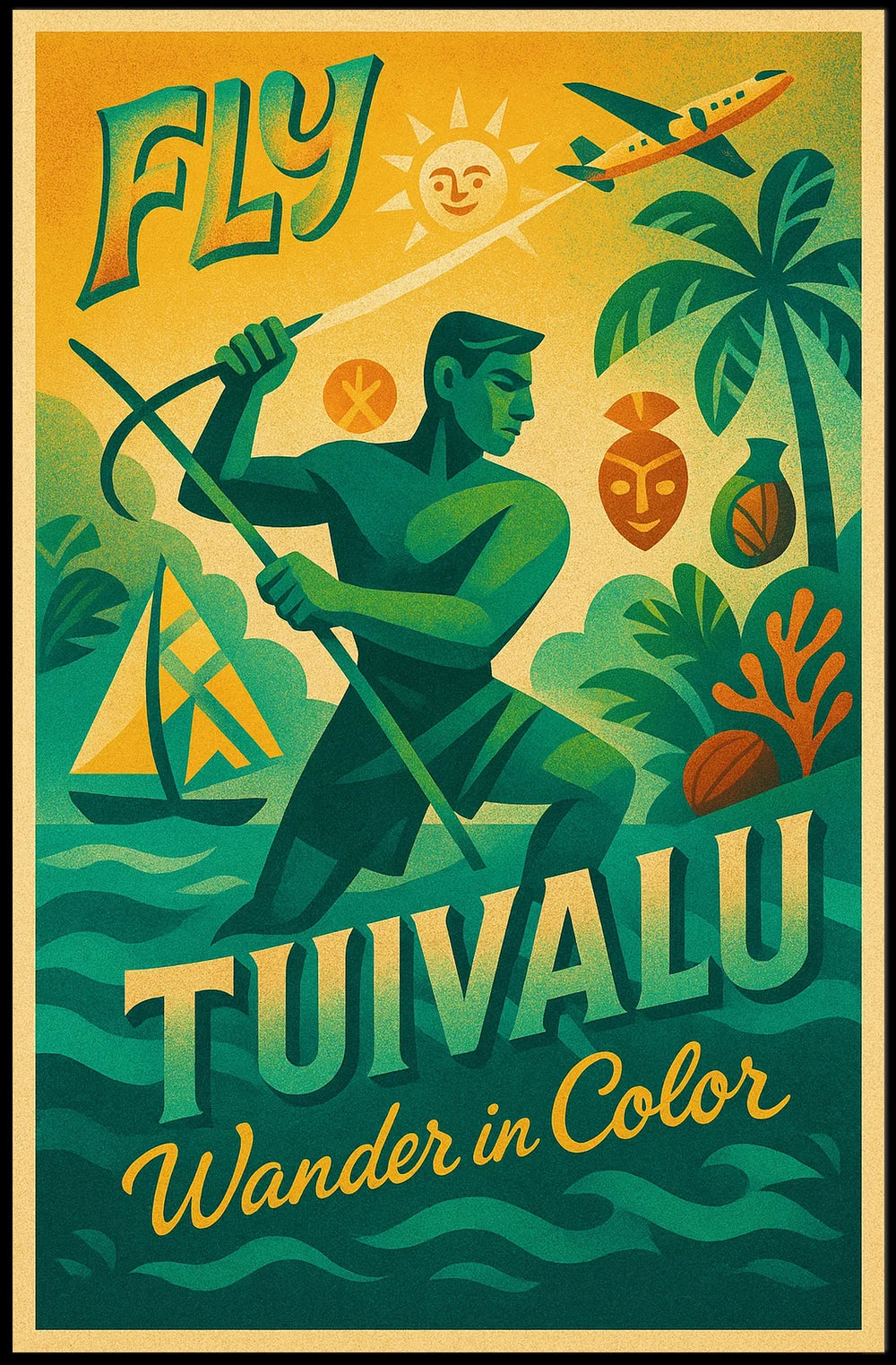 Fly Tuvalu Vintage Travel Poster PosterGoat