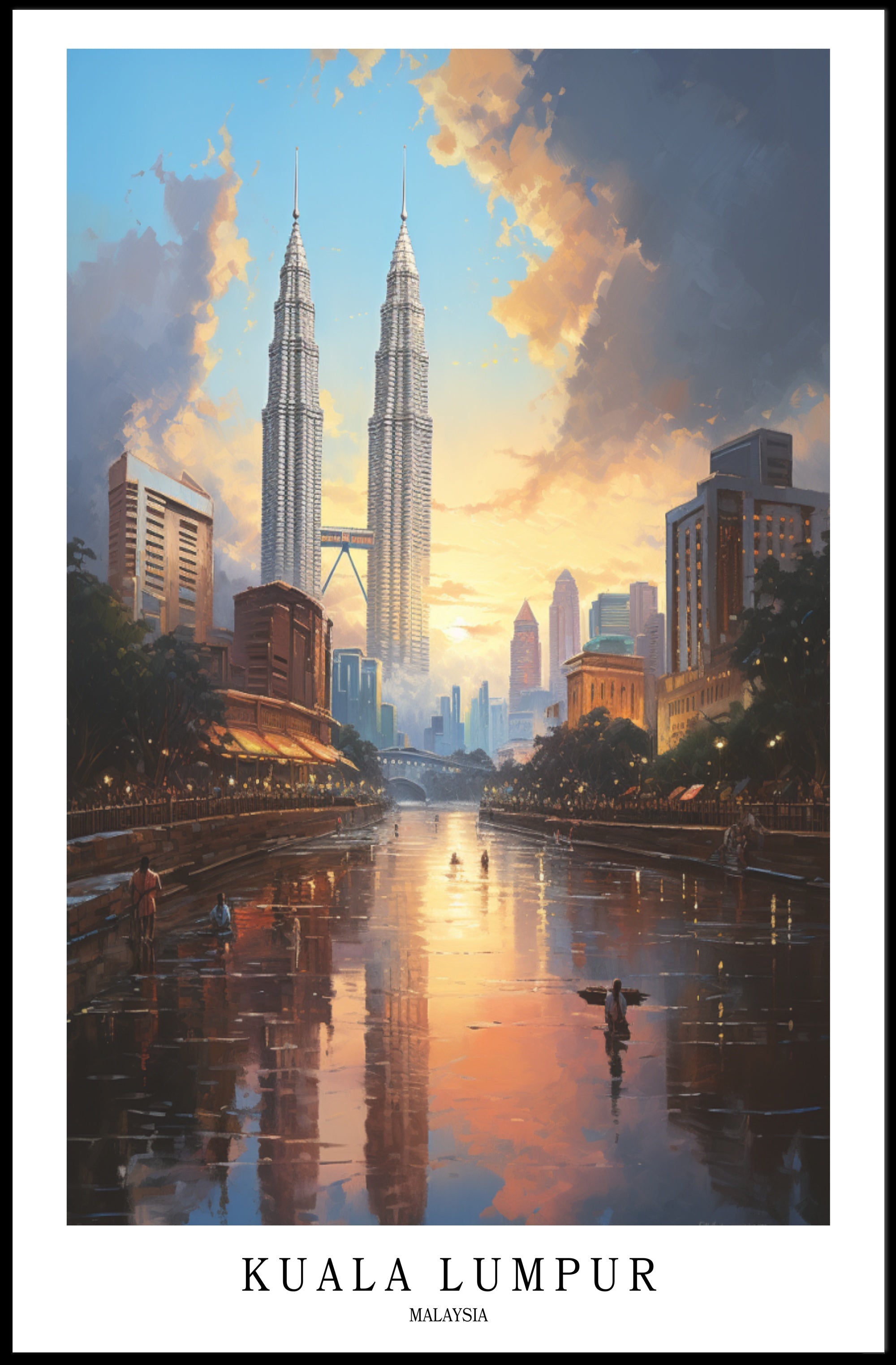 Kuala Lumpur Cityscape Art featuring Petronas Twin Towers Poster PosterGoat