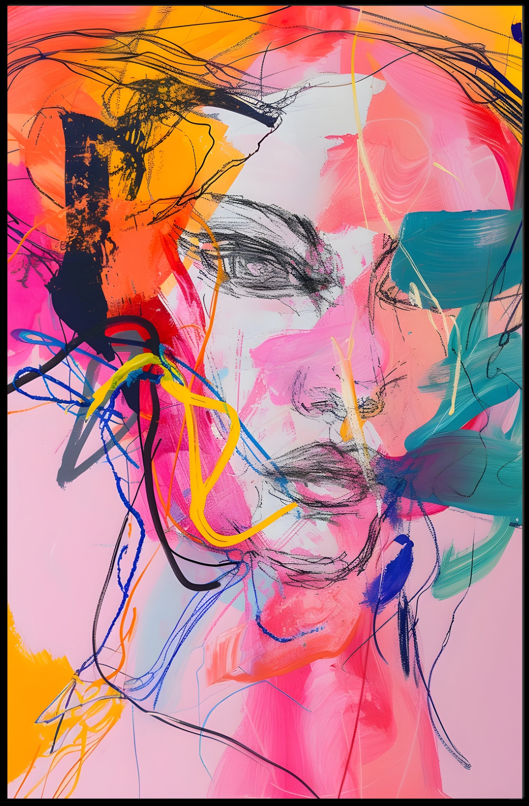 Vibrant Abstract Human Face Art Poster in Abstract Category PosterGoat