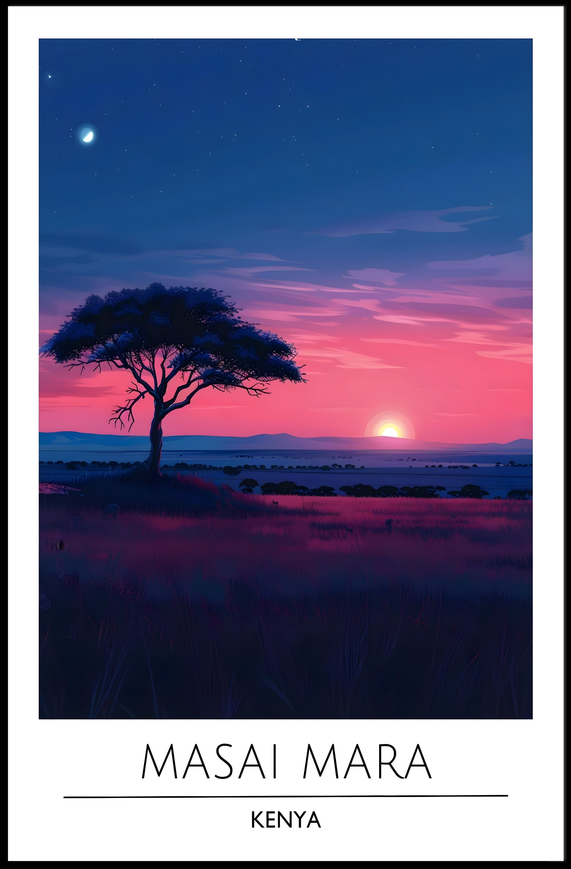 Masai Mara Sunset Travel Poster