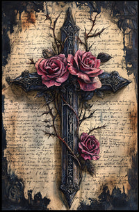Roses And Cross Poster