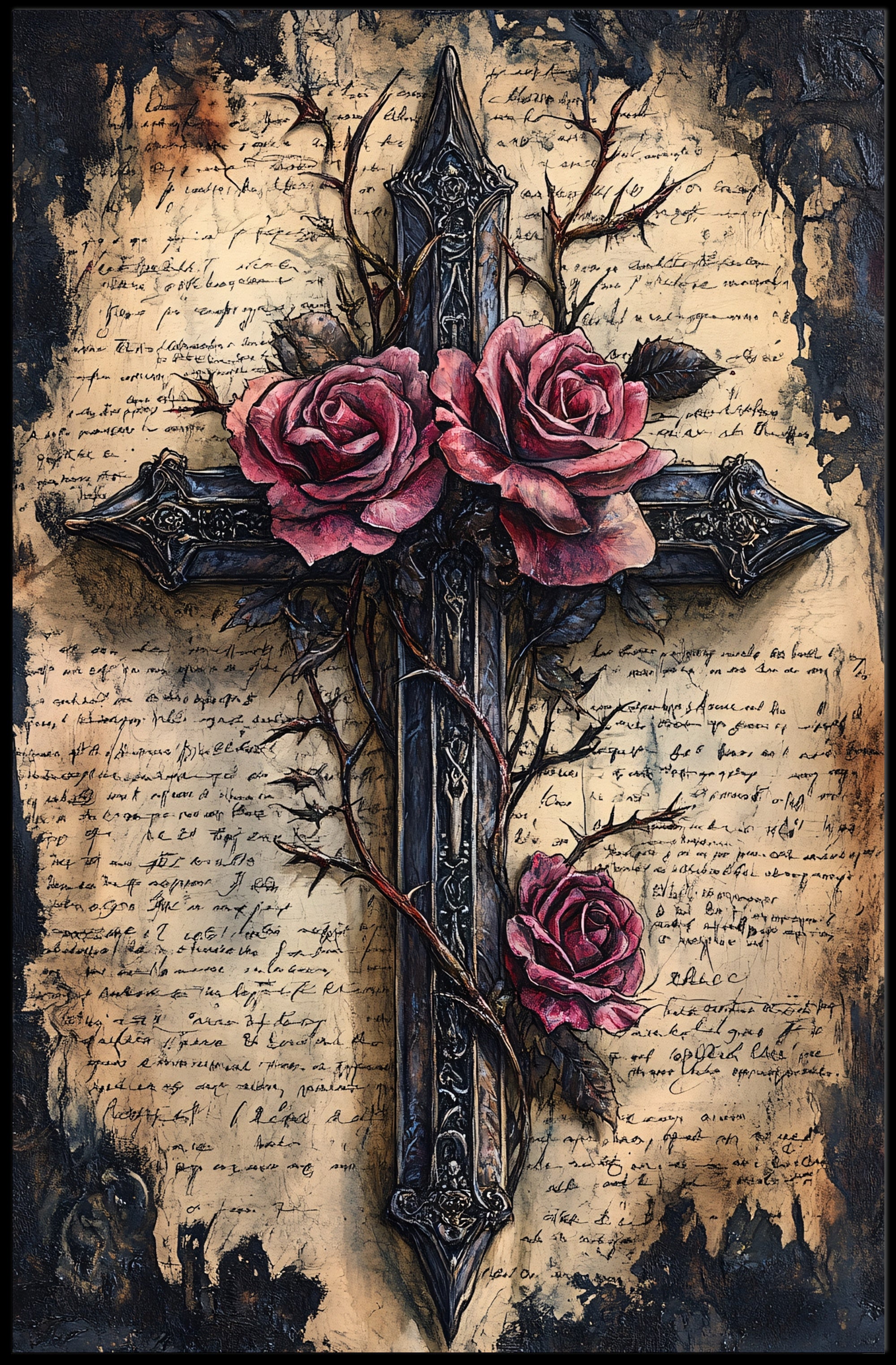 Roses And Cross Poster