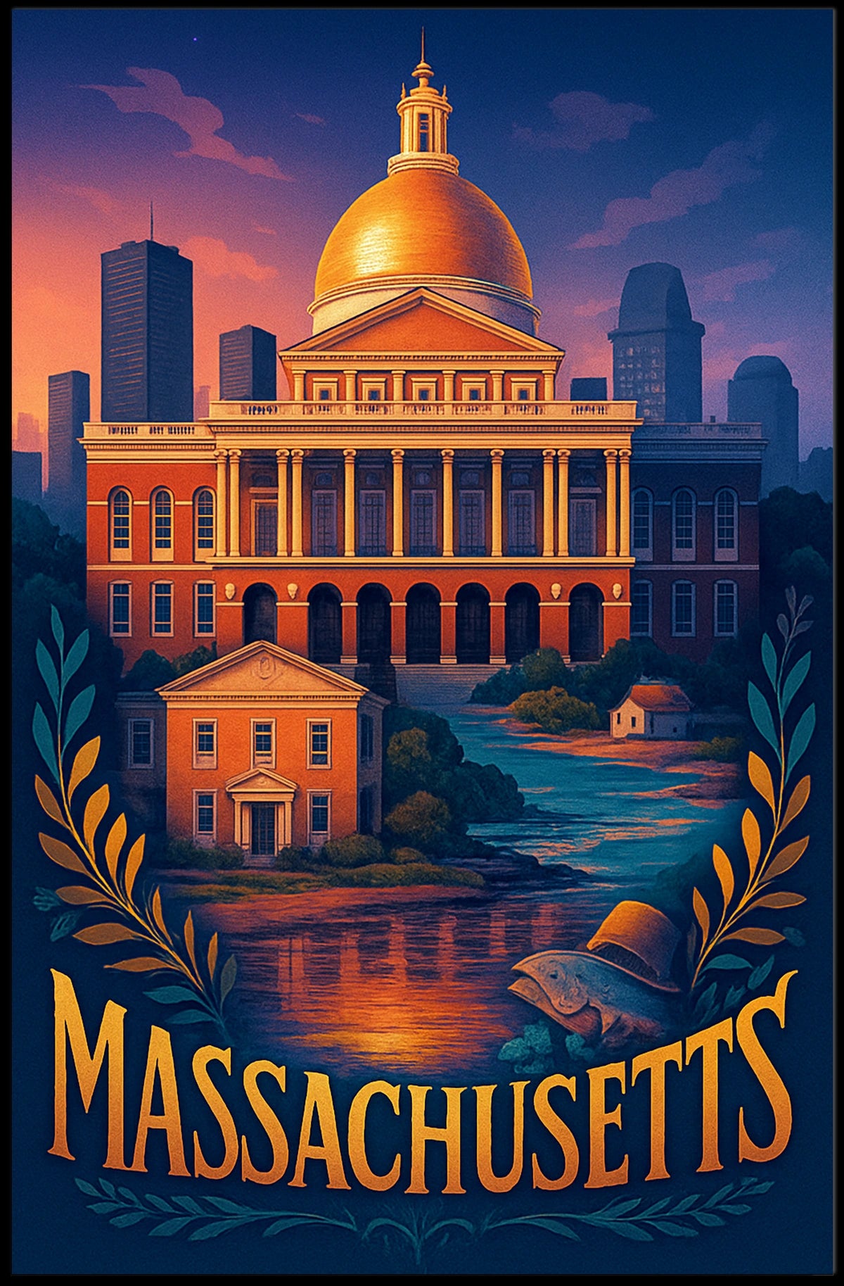 Massachusetts State Capitol Poster