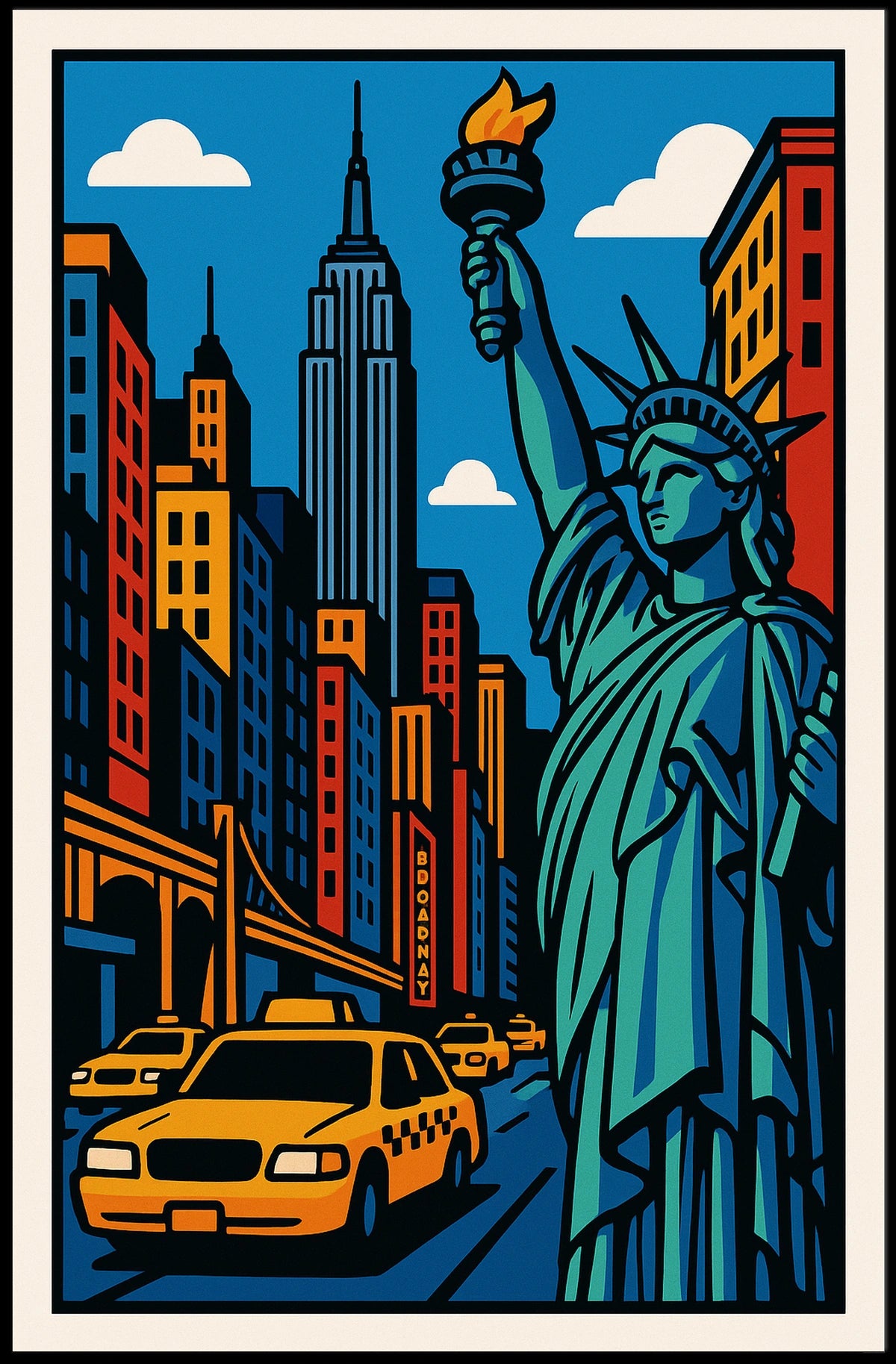 New York City Poster Modern Vibrant Urban Scene Wall Art