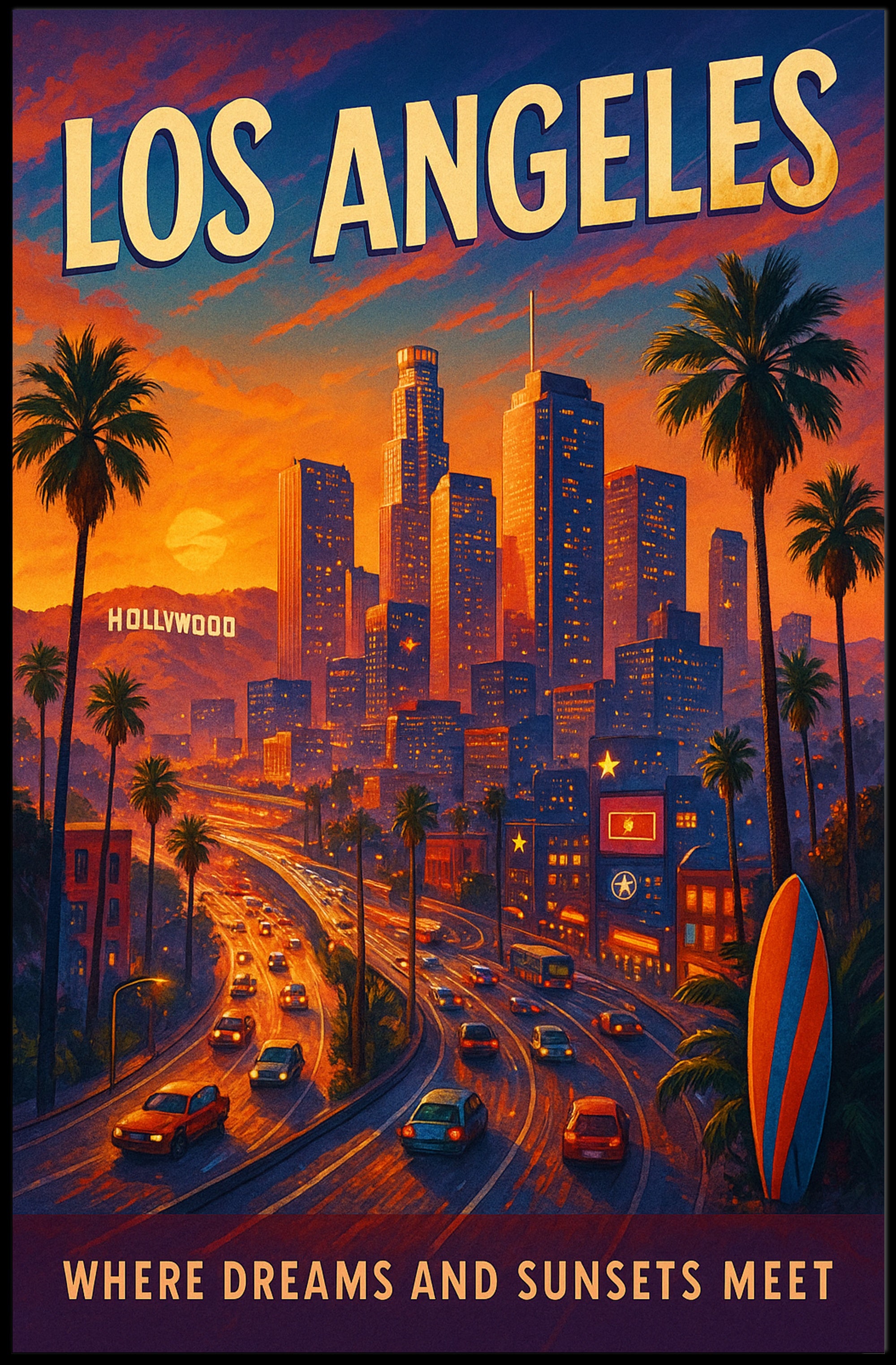 Los Angeles Sunset Cityscape Urban or Cityscape Poster